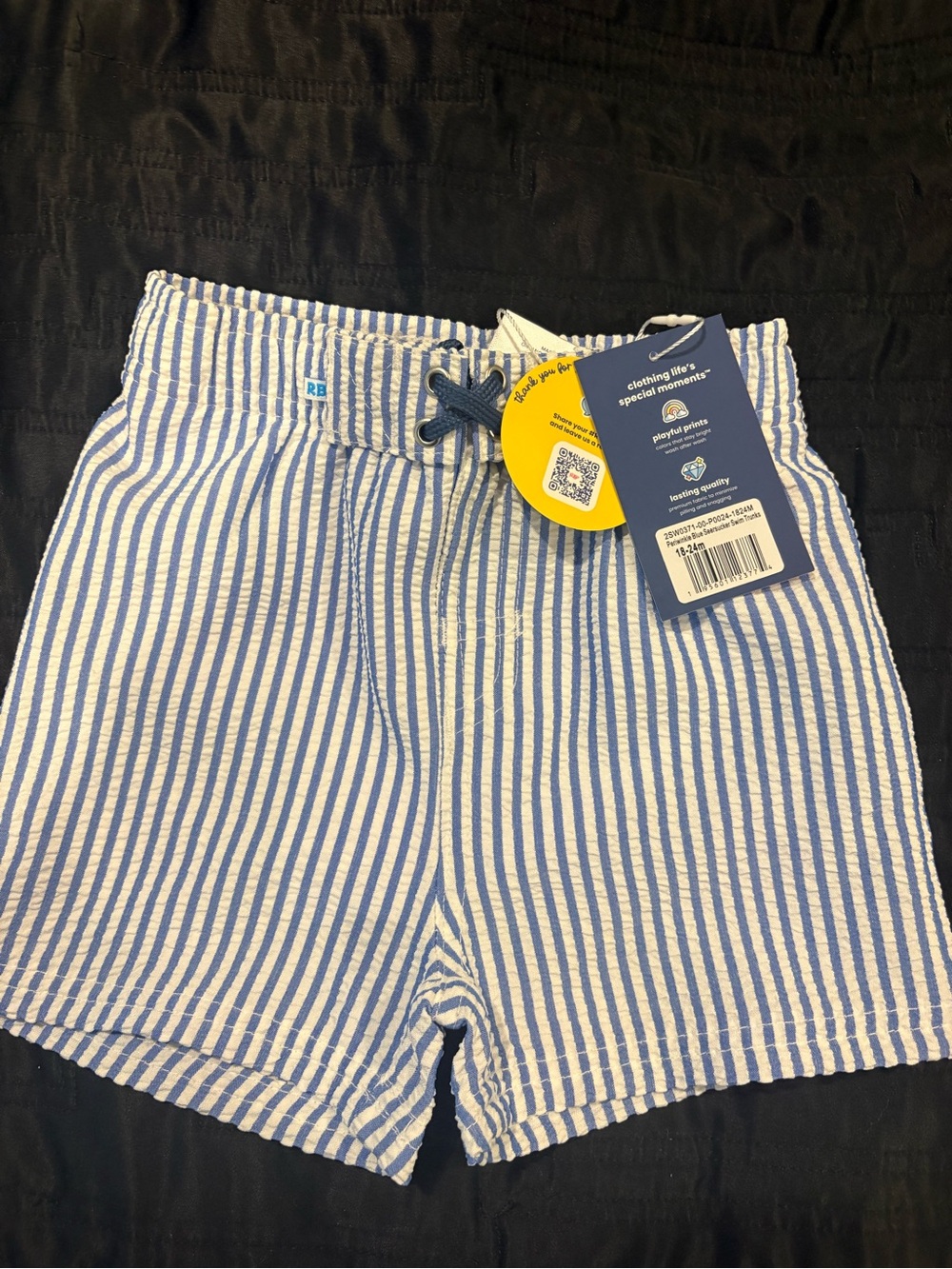 Rugged Butts Striped Blue & White Seersucker Kids Swimming Trunks